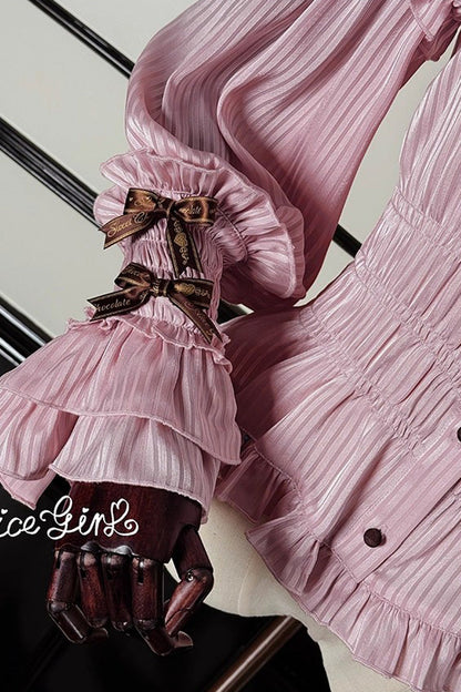 Gothic Lolita Blouse - Teddy Bear Chocolate, 3 Colors, Striped, Sweet Style, Bow Detail - additional product view 14