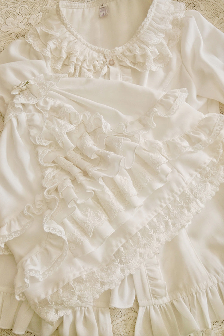 Gothic Lolita Blouse - Trumpet Hime Ruffle Bowknot, 2 Colors, Bow Detail, Lace Trim - additional product view 2