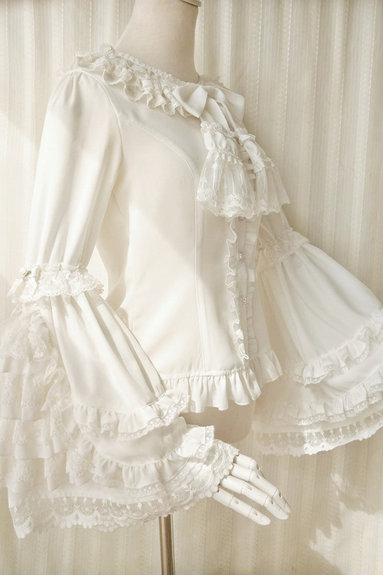 Gothic Lolita Blouse - Trumpet Hime Ruffle Bowknot, 2 Colors, Bow Detail, Lace Trim - additional product view 4