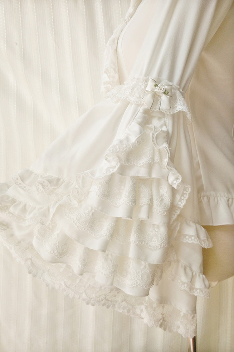 Gothic Lolita Blouse - Trumpet Hime Ruffle Bowknot, 2 Colors, Bow Detail, Lace Trim - additional product view 5