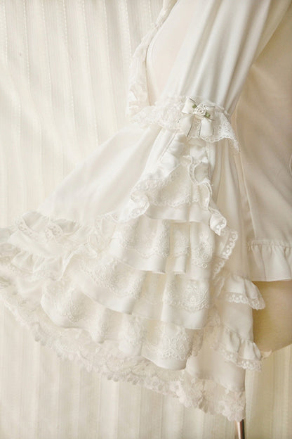 Gothic Lolita Blouse - Trumpet Hime Ruffle Bowknot, 2 Colors, Bow Detail, Lace Trim - additional product view 5