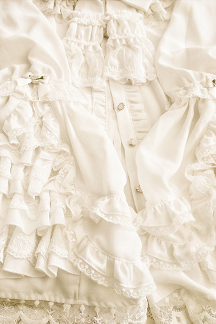 Gothic Lolita Blouse - Trumpet Hime Ruffle Bowknot, 2 Colors, Bow Detail, Lace Trim - additional product view 6