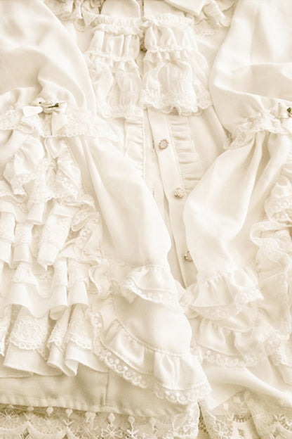 Gothic Lolita Blouse - Trumpet Hime Ruffle Bowknot, 2 Colors, Bow Detail, Lace Trim - additional product view 6