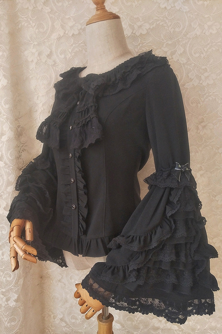 Gothic Lolita Blouse - Trumpet Hime Ruffle Bowknot, 2 Colors, Bow Detail, Lace Trim - additional product view 8