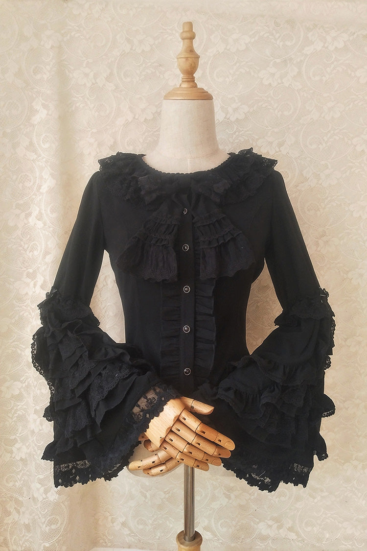 Gothic Lolita Blouse - Trumpet Hime Ruffle Bowknot, 2 Colors, Bow Detail, Lace Trim - XS Black / S Black / M Black option