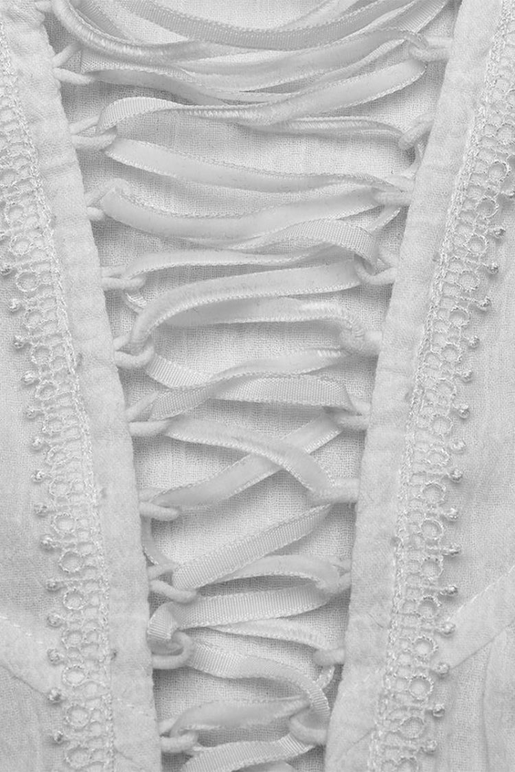 Gothic Lolita Blouse - Turn-down Collar Lace Ruched, 2 Colors, Women's Style, Long Sleeves - additional product view 7