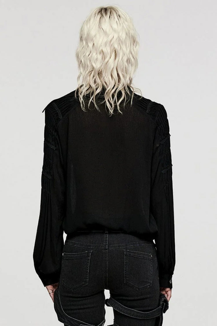 Gothic Lolita Blouse - Turn-down Collar Lace Ruched, 2 Colors, Women's Style, Long Sleeves - additional product view 12