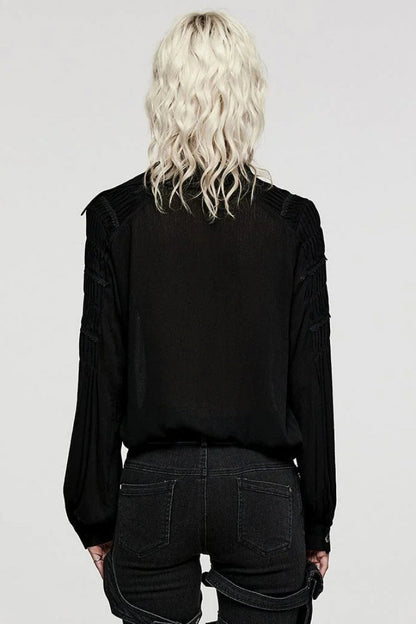 Gothic Lolita Blouse - Turn-down Collar Lace Ruched, 2 Colors, Women's Style, Long Sleeves - additional product view 12