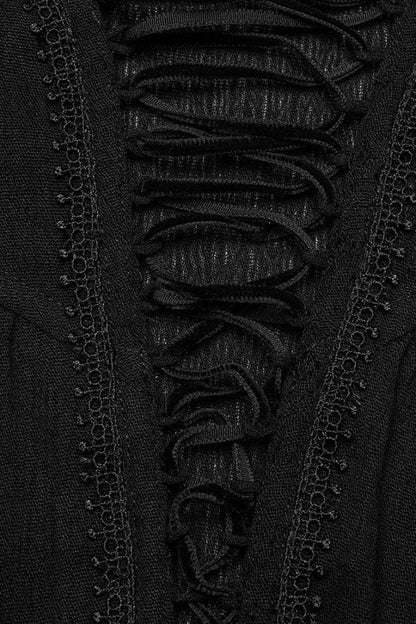 Gothic Lolita Blouse - Turn-down Collar Lace Ruched, 2 Colors, Women's Style, Long Sleeves - additional product view 16