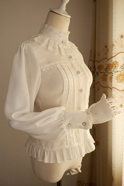 Gothic Lolita Blouse - Vintage Princess Stand Collar, 3 Colors, Stand Collar, Lace Trim - additional product view 2