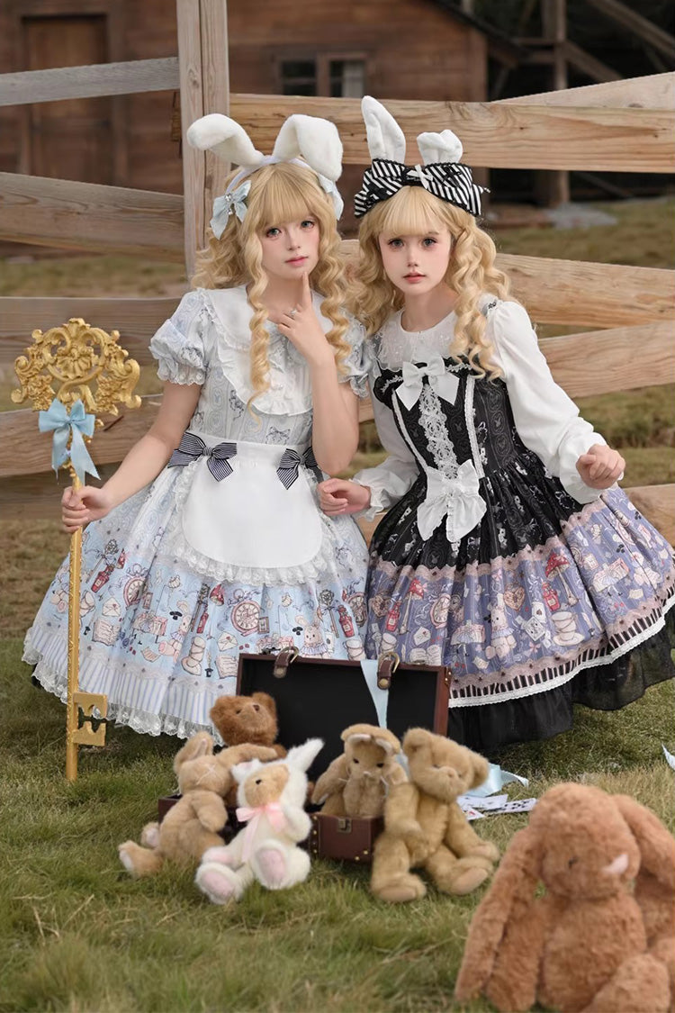Gothic Lolita Dress - Alice’s Fantasy Tale, Blue, Bow Detail, Printed, Sweet Style - additional product view 2