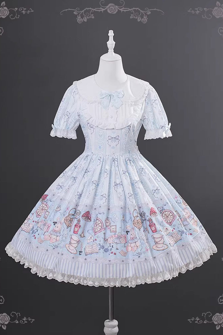 Gothic Lolita Dress - Alice’s Fantasy Tale, Blue, Bow Detail, Printed, Sweet Style - additional product view 3