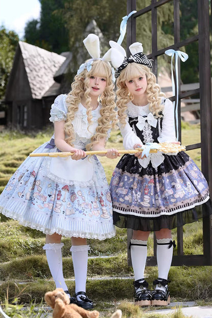 Gothic Lolita Dress - Alice’s Fantasy Tale, Blue, Bow Detail, Printed, Sweet Style - additional product view 4