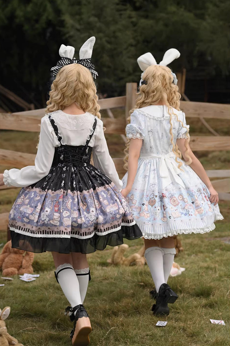 Gothic Lolita Dress - Alice’s Fantasy Tale, Blue, Bow Detail, Printed, Sweet Style - additional product view 5