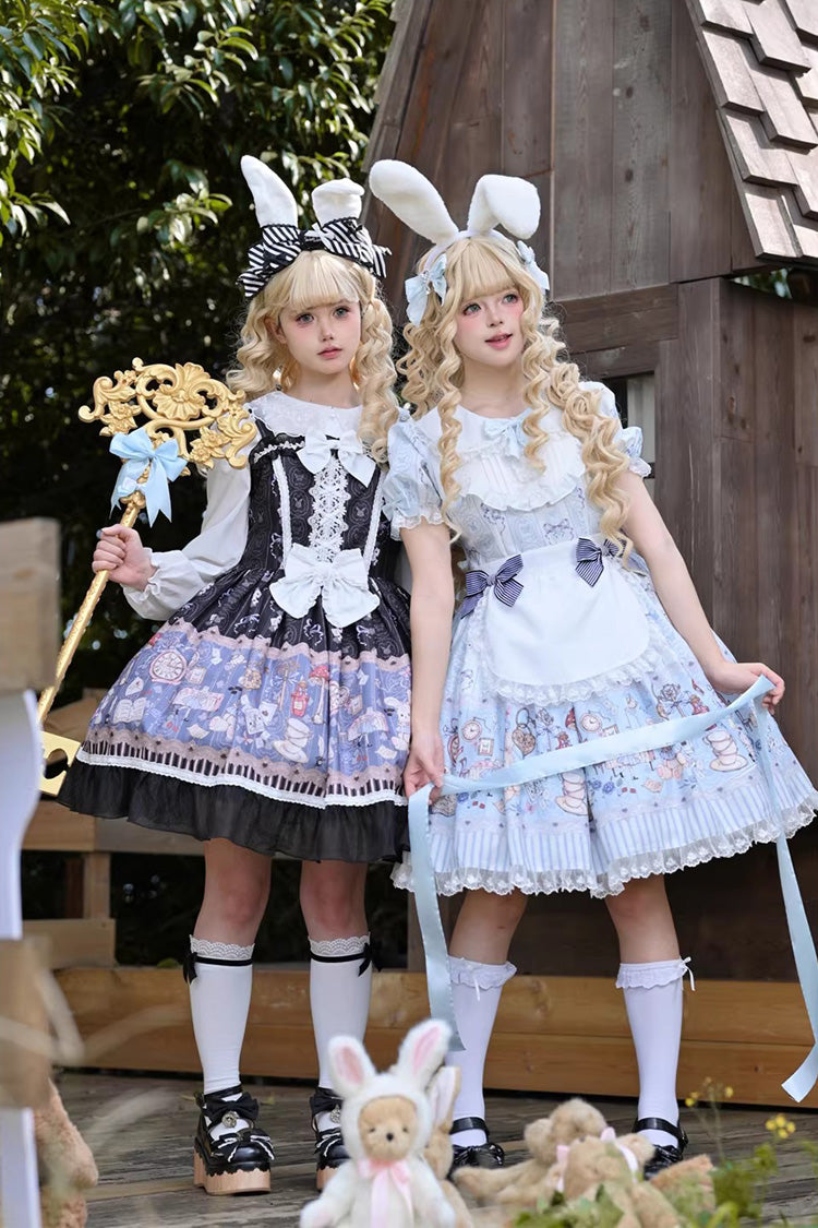 Gothic Lolita Dress - Alice’s Fantasy Tale, Blue, Bow Detail, Printed, Sweet Style - additional product view 6