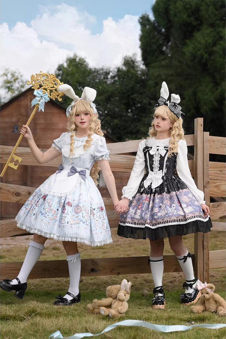 Gothic Lolita Dress - Alice’s Fantasy Tale, Blue, Bow Detail, Printed, Sweet Style - additional product view 7
