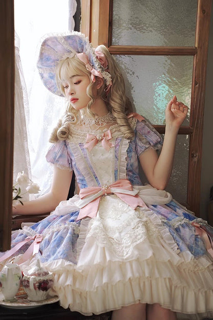 Gothic Lolita Dress - Angel Heart Sky Oil Painting, 3 Colors, Ruffled, Printed - additional product view 2