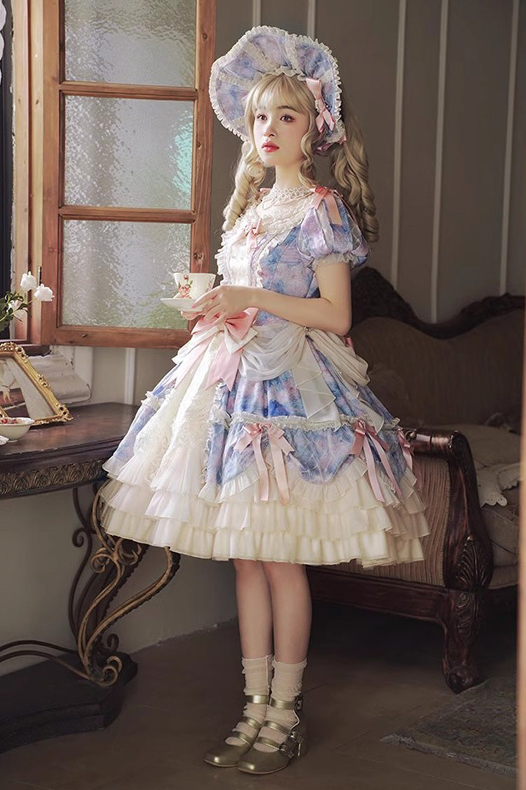 Gothic Lolita Dress - Angel Heart Sky Oil Painting, 3 Colors, Ruffled, Printed - additional product view 4
