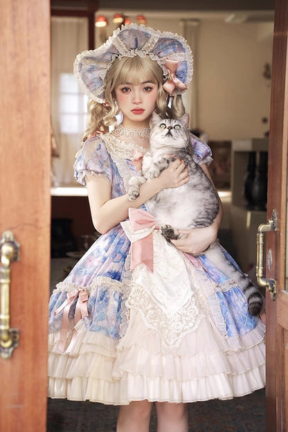 Gothic Lolita Dress - Angel Heart Sky Oil Painting, 3 Colors, Ruffled, Printed - additional product view 5