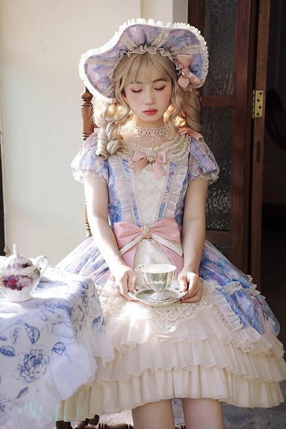 Gothic Lolita Dress - Angel Heart Sky Oil Painting, 3 Colors, Ruffled, Printed - additional product view 6