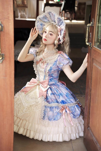 Gothic Lolita Dress - Angel Heart Sky Oil Painting, 3 Colors, Ruffled, Printed - additional product view 11