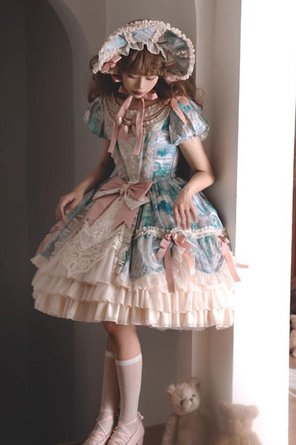 Gothic Lolita Dress - Angel Heart Sky Oil Painting, 3 Colors, Ruffled, Printed - additional product view 19