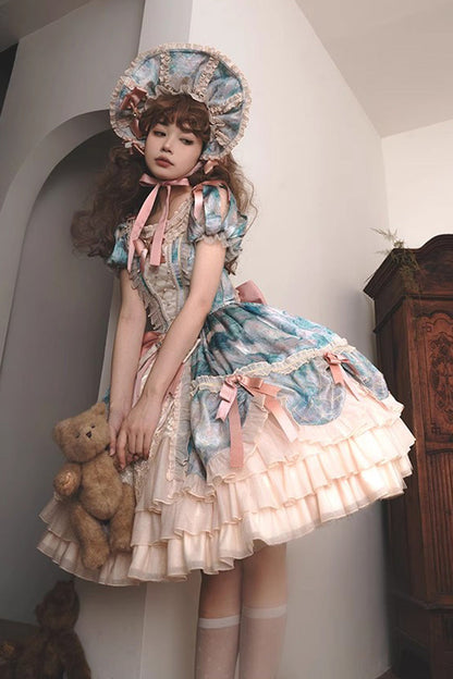 Gothic Lolita Dress - Angel Heart Sky Oil Painting, 3 Colors, Ruffled, Printed - additional product view 20