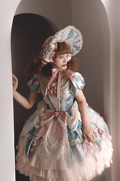 Gothic Lolita Dress - Angel Heart Sky Oil Painting, 3 Colors, Ruffled, Printed - additional product view 21