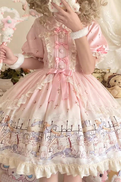 Gothic Lolita Dress - Angel Lamb, Pink, Ruffled, Printed, Sweet Style - additional product view 3