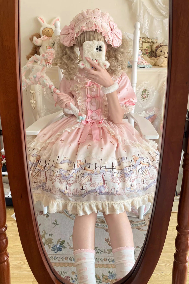 Gothic Lolita Dress - Angel Lamb, Pink, Ruffled, Printed, Sweet Style - additional product view 4