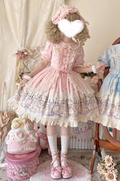 Gothic Lolita Dress - Angel Lamb, Pink, Ruffled, Printed, Sweet Style - main product image