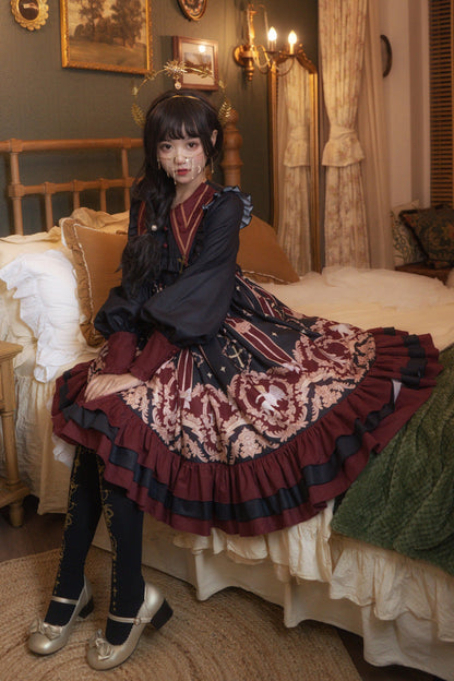 Gothic Lolita Dress - Angel's Redemption, 3 Colors, Printed, Long Sleeves, Sweet Style - additional product view 5
