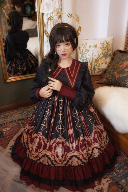 Gothic Lolita Dress - Angel's Redemption, 3 Colors, Printed, Long Sleeves, Sweet Style - additional product view 6
