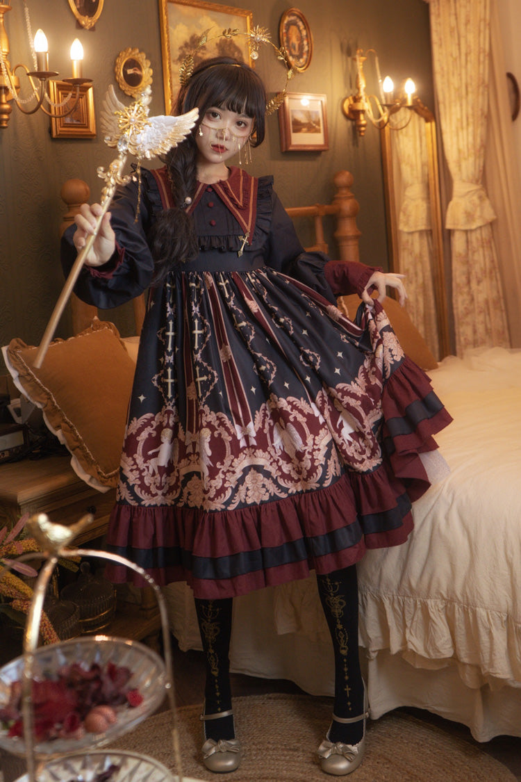 Gothic Lolita Dress - Angel's Redemption, 3 Colors, Printed, Long Sleeves, Sweet Style - main product image