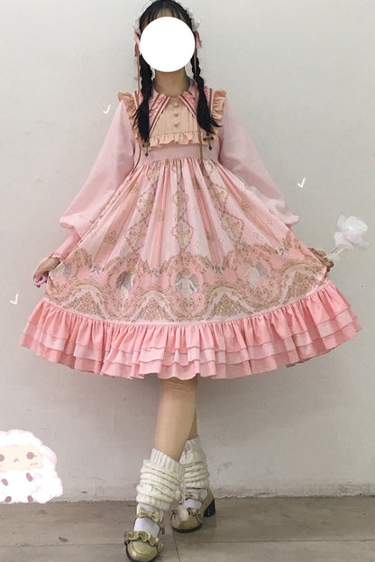Gothic Lolita Dress - Angel's Redemption, 3 Colors, Printed, Long Sleeves, Sweet Style - S Pink / L Pink option