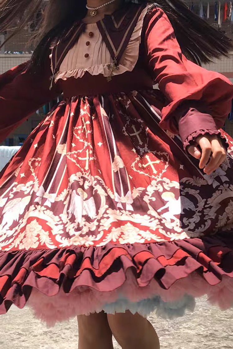 Gothic Lolita Dress - Angel's Redemption, 3 Colors, Printed, Long Sleeves, Sweet Style - S Red / L Red option