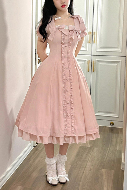 Gothic Lolita Dress - Annie's Gift, Pink, Plus Size, Sweet Style, Bow Detail - main product image