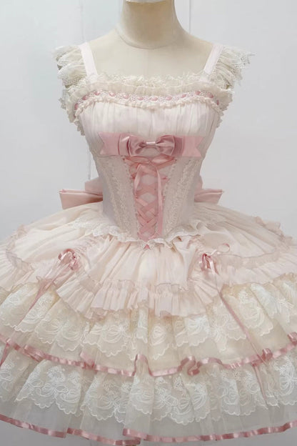 Gothic Lolita Dress - Bale Bebe, Pink, Lace-Up, Sweet Style, Ballet-Inspired Style - additional product view 4