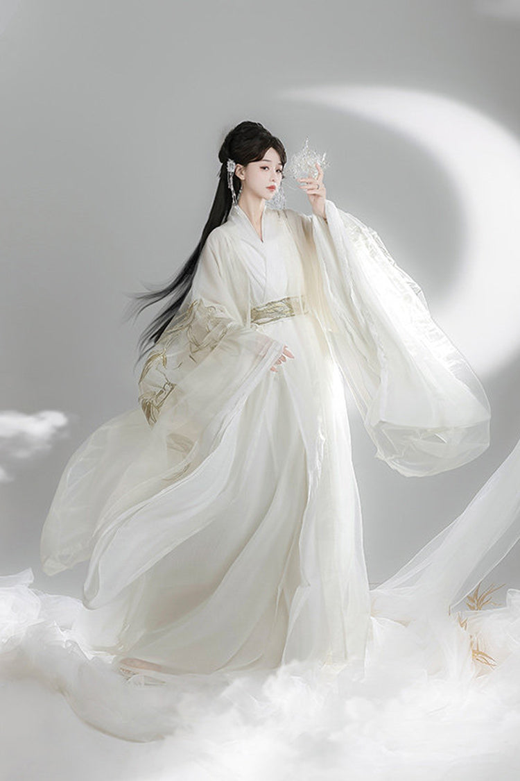 Gothic Lolita Dress - Bamboo Leaves, White, High Waist, Women's Style, Embroidered - additional product view 2
