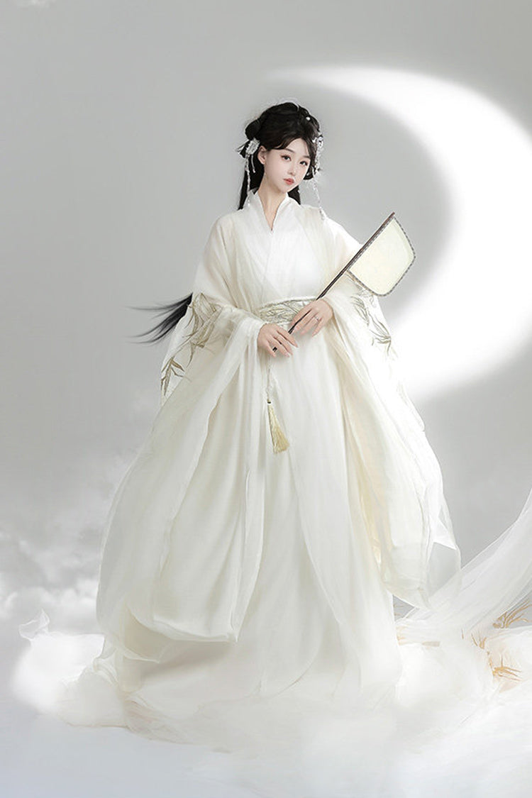 Gothic Lolita Dress - Bamboo Leaves, White, High Waist, Women's Style, Embroidered - additional product view 3