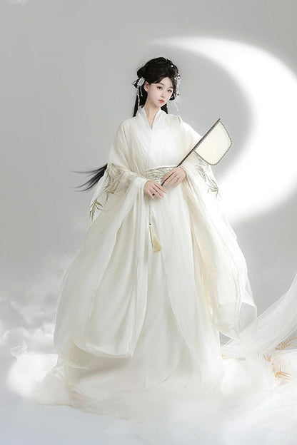 Gothic Lolita Dress - Bamboo Leaves, White, High Waist, Women's Style, Embroidered - additional product view 3