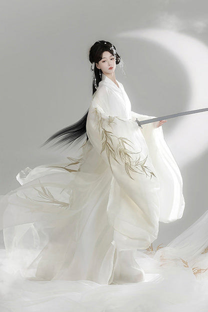 Gothic Lolita Dress - Bamboo Leaves, White, High Waist, Women's Style, Embroidered - additional product view 4
