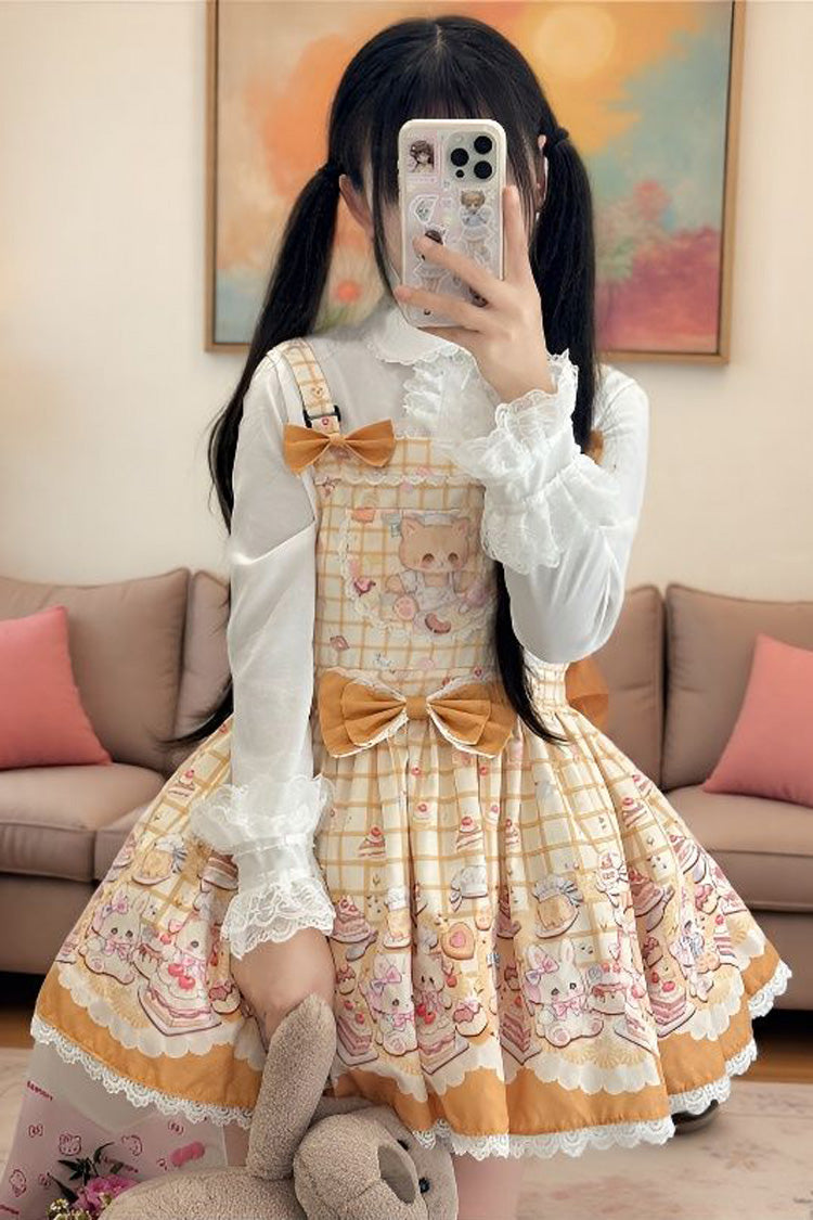 Gothic Lolita Dress - Bear Cake, 3 Colors, Lace Trim, Printed, Sweet Style - S Yellow / M Yellow / L Yellow option