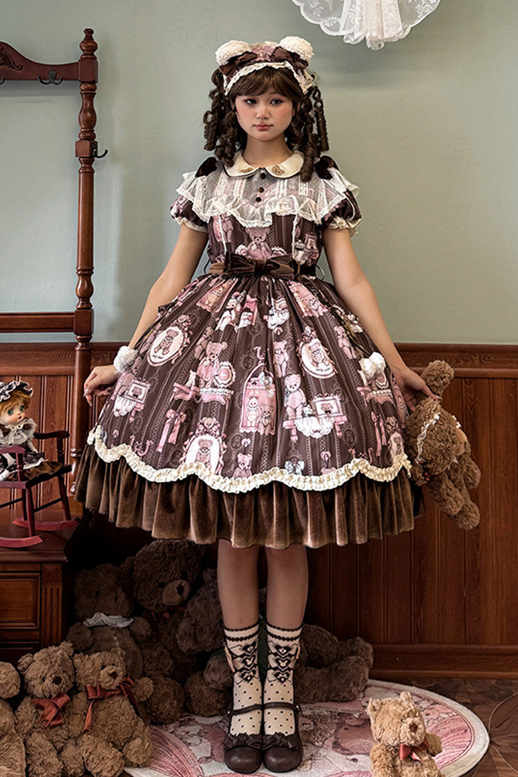 Gothic Lolita Dress - Bear Doll Wall Print, Brown, Printed, Embroidered, Sweet Style - additional product view 2