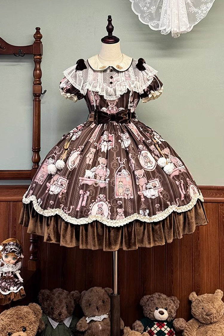 Gothic Lolita Dress - Bear Doll Wall Print, Brown, Printed, Embroidered, Sweet Style - additional product view 3