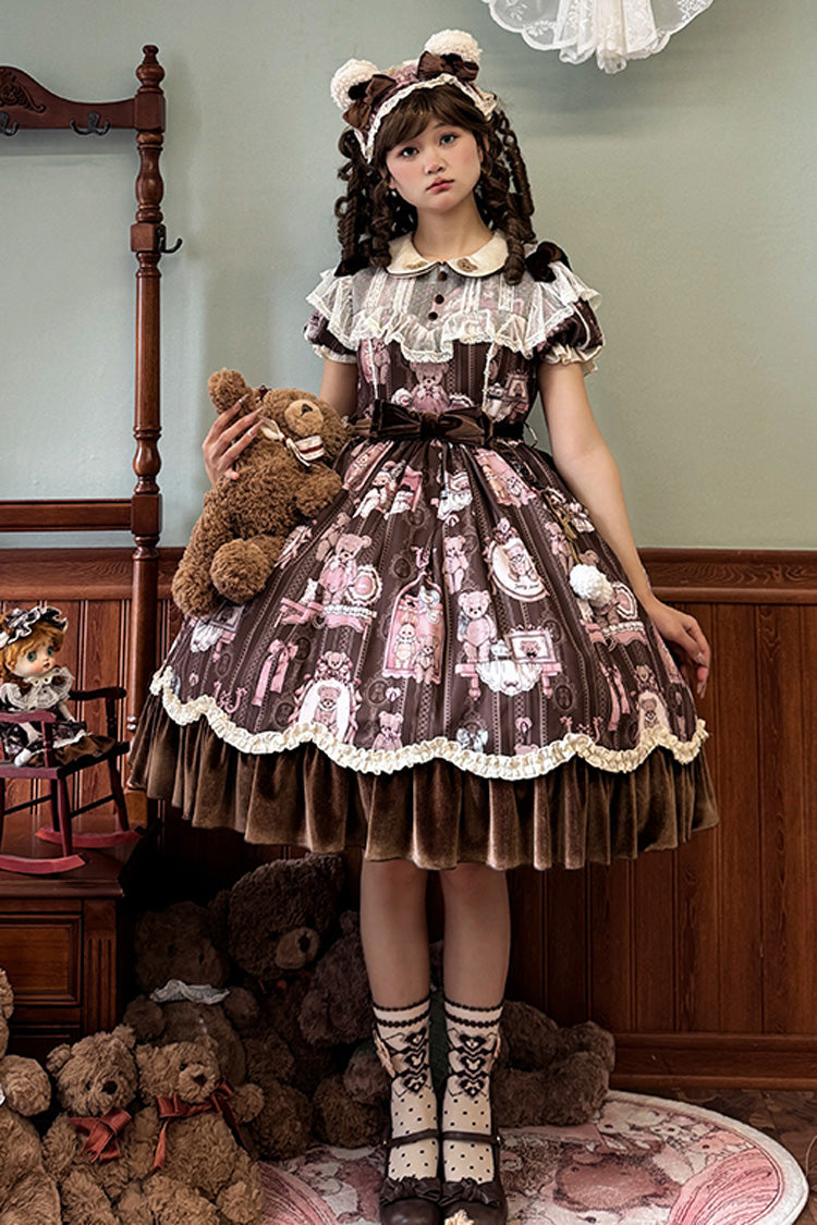 Gothic Lolita Dress - Bear Doll Wall Print, Brown, Printed, Embroidered, Sweet Style - additional product view 4