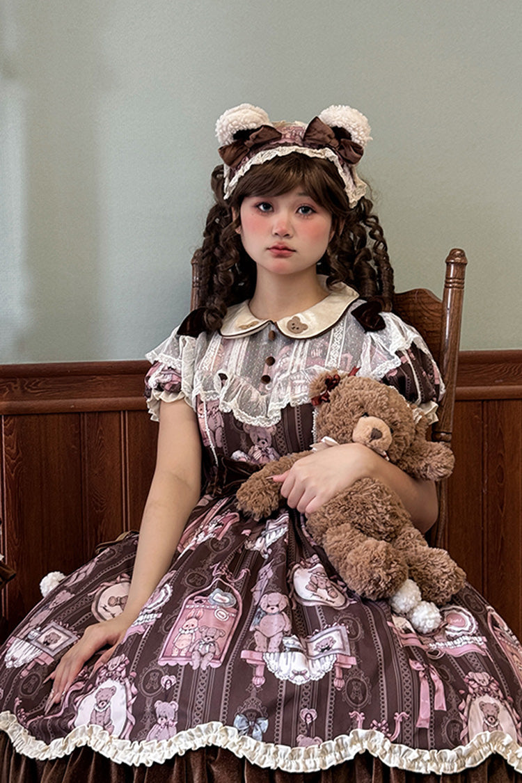 Gothic Lolita Dress - Bear Doll Wall Print, Brown, Printed, Embroidered, Sweet Style - additional product view 5