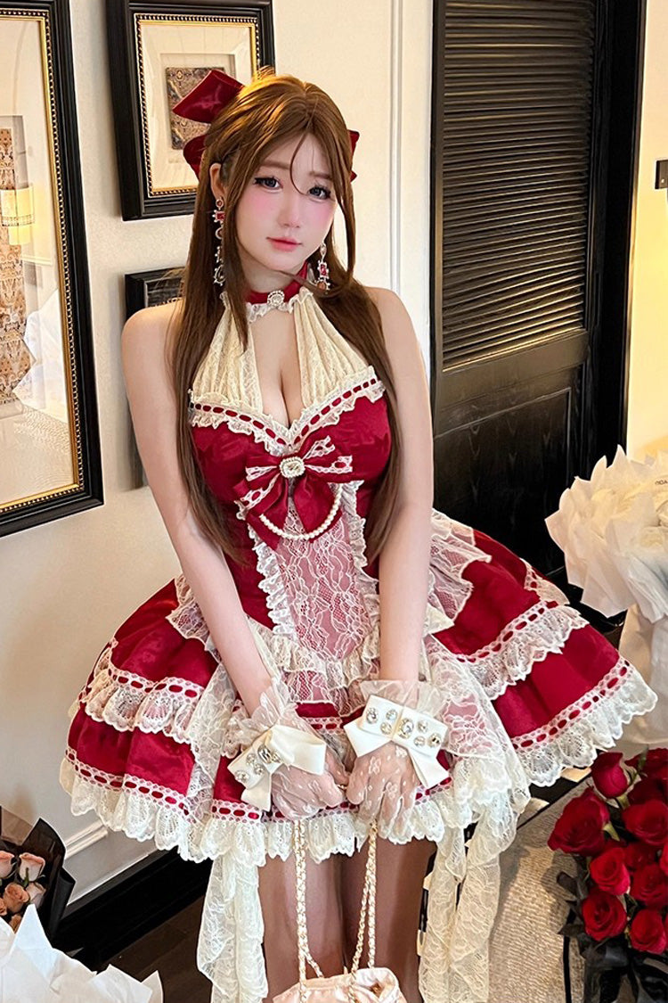 Gothic Lolita Dress - Beloved Young Lady, Red, Bow Detail, Lace Trim, Ruffled - additional product view 4