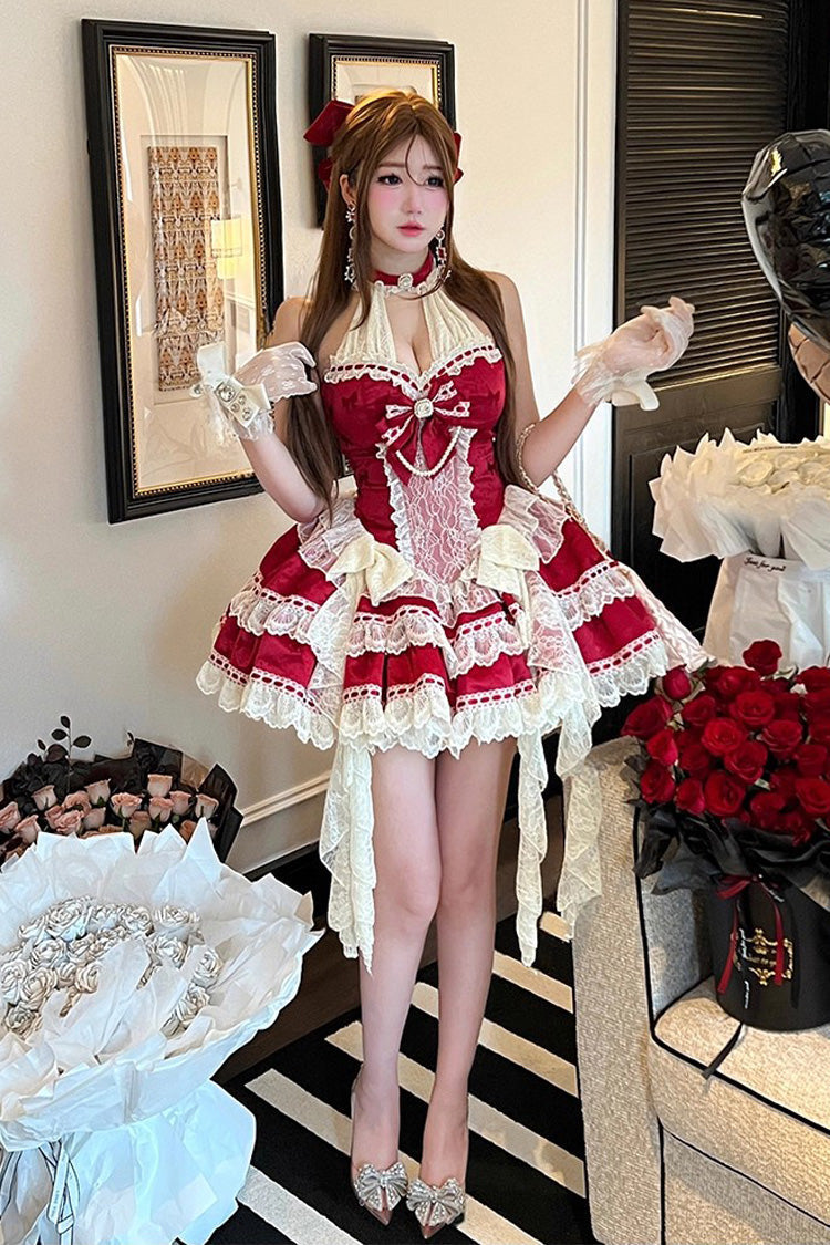 Gothic Lolita Dress - Beloved Young Lady, Red, Bow Detail, Lace Trim, Ruffled - additional product view 5