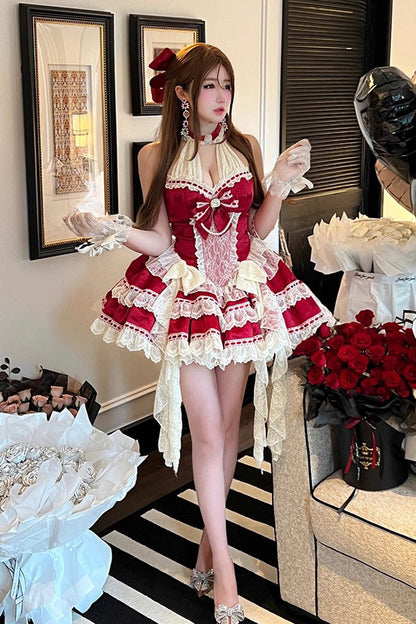 Gothic Lolita Dress - Beloved Young Lady, Red, Bow Detail, Lace Trim, Ruffled - additional product view 6